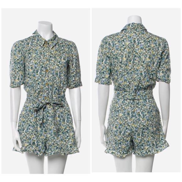$195 NWOT Sezane Elise Floral Tie Waist Ruffles Romper Jumpsuit Size 46/14